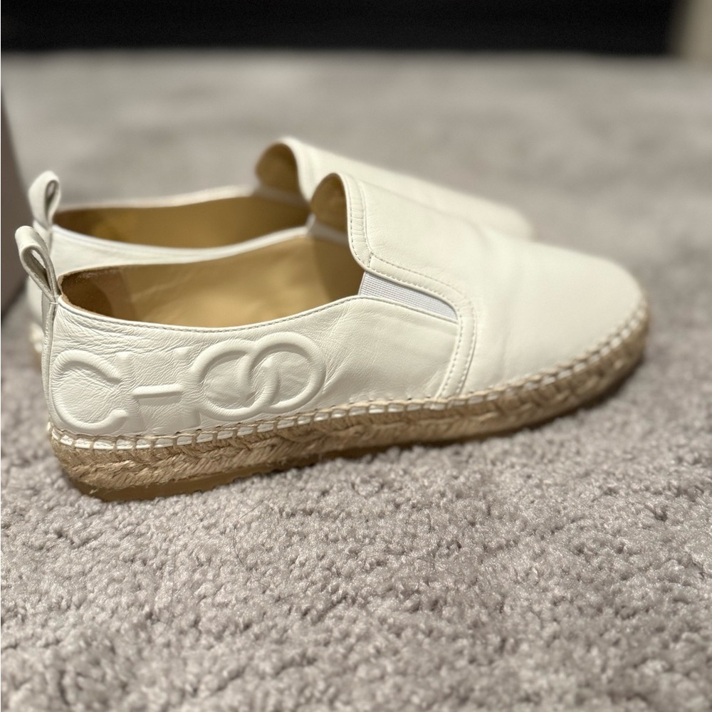 Jimmy Choo Cream Leather Espadrille Loafers